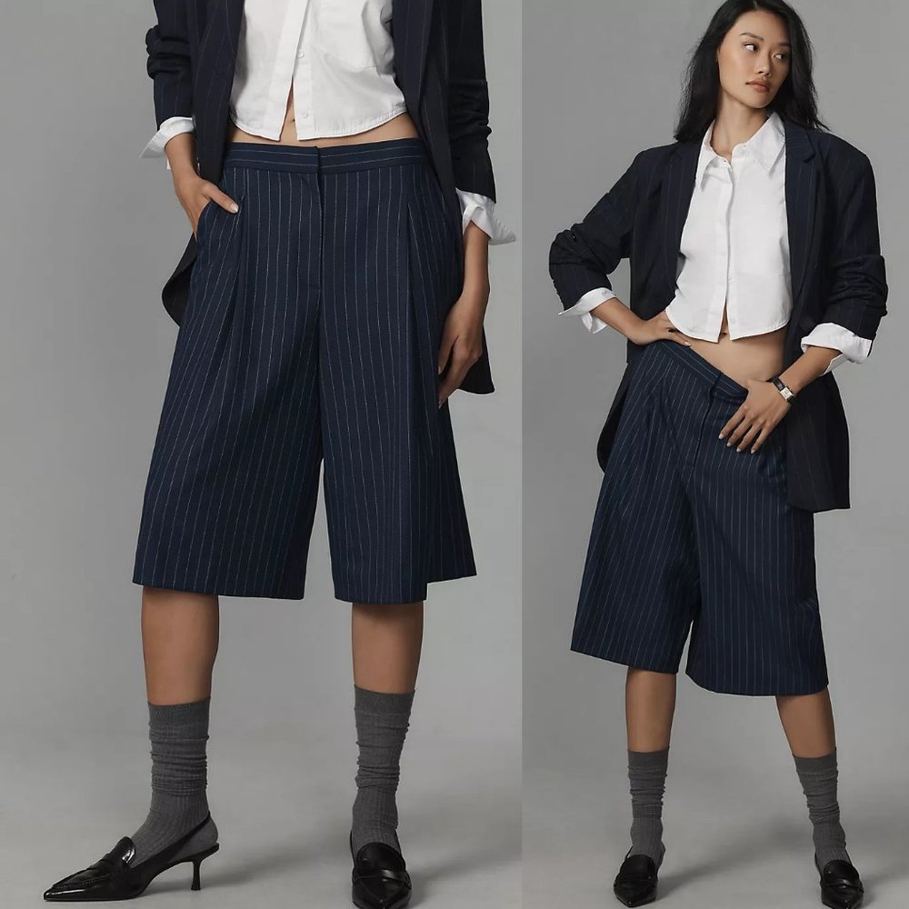 Anthropologie Navy Pinstripe Culottes